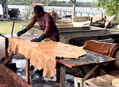 Working the buffal leather