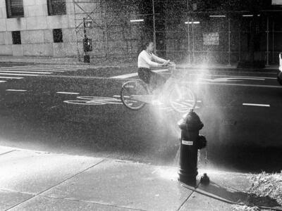 Biking across Upper West Side Manhattan